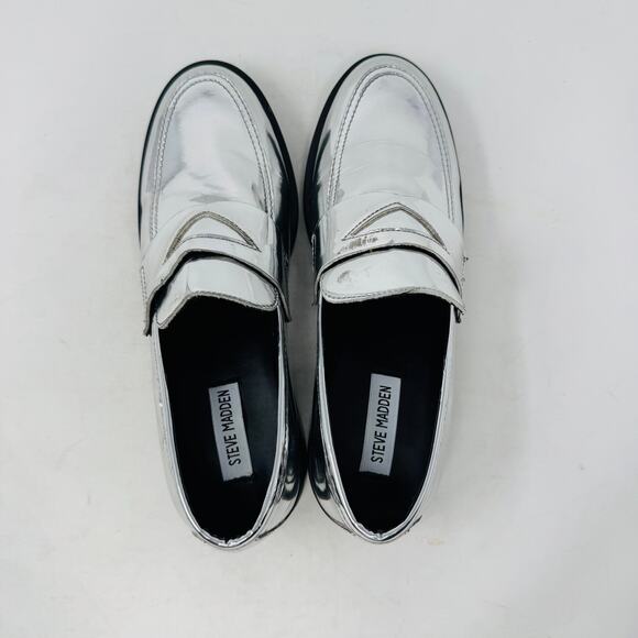 Steve Madden Metallic Silver Loafers Chunky Sole Women’s Size 9 - Picture 9 of 13